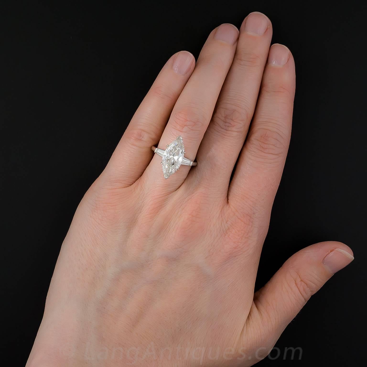 3.71 Carat Marquise Diamond Platinum Ring - GIA For Sale 3