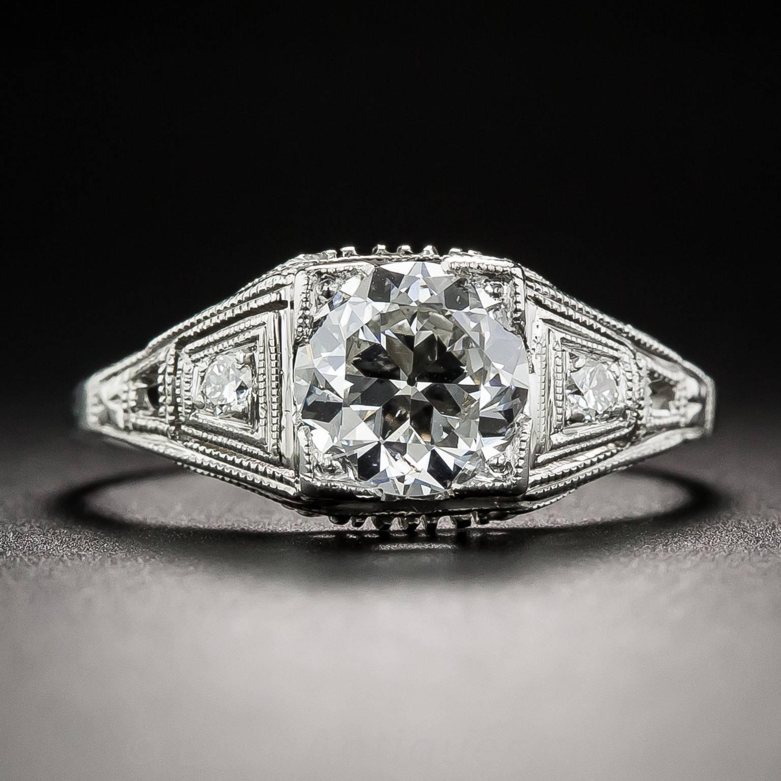 Little known to the public at large, but long admired by professional jewelers, the "Certified" stamp of Katz & Ogush has long been a mark of the highest quality Art Deco jewels, and here is a case in point. Centering on a bright white