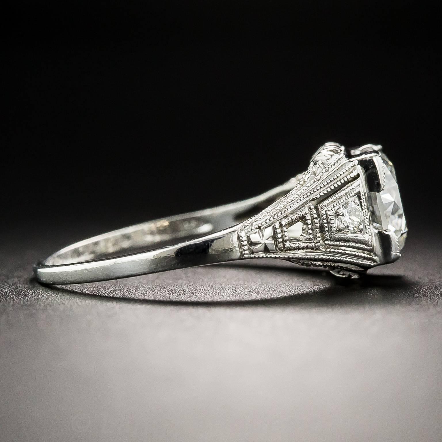 Women's Art Deco 1.24 Carat Diamond Engagement Ring Certified by Katz & Ogush For Sale