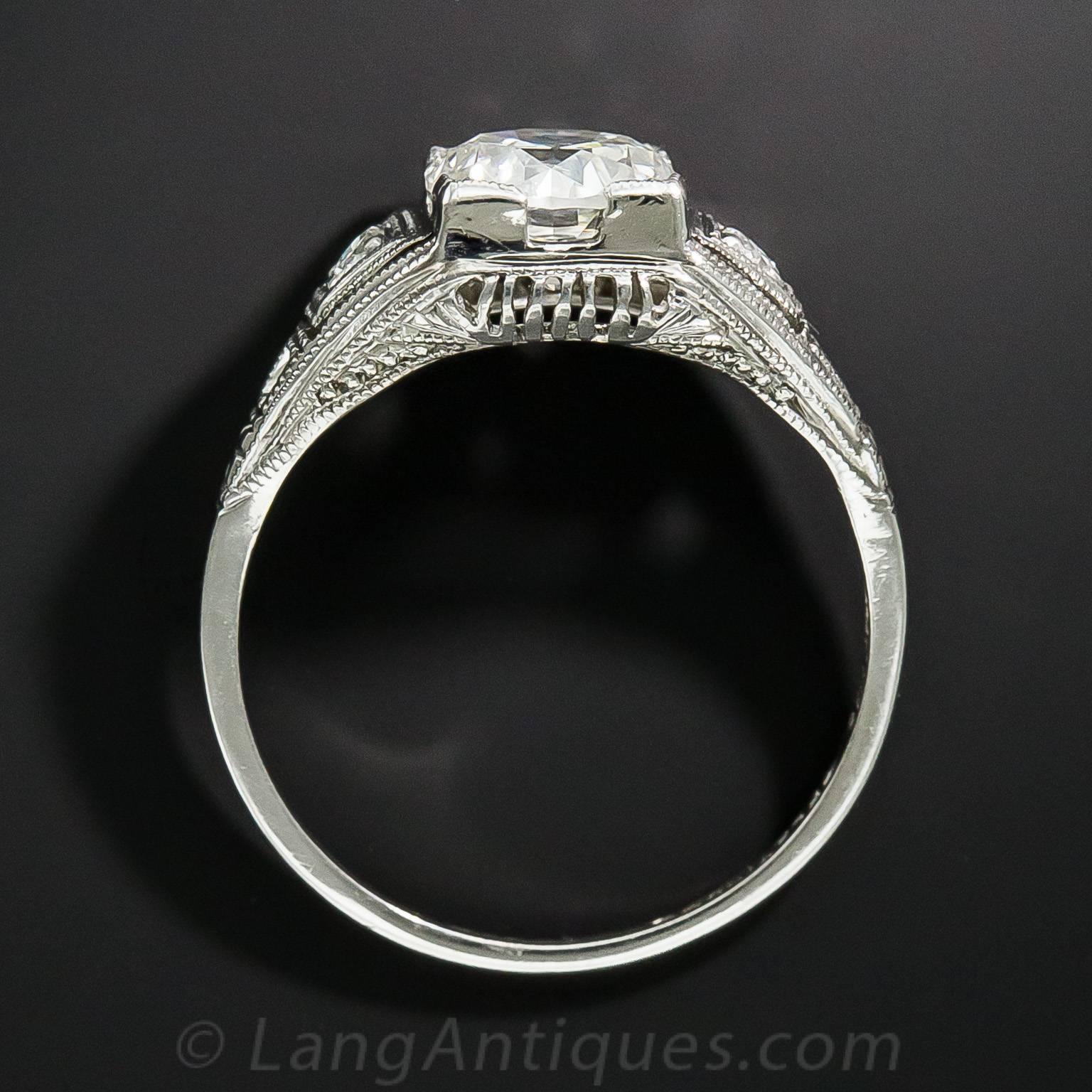 Art Deco 1.24 Carat Diamond Engagement Ring Certified by Katz & Ogush For Sale 1