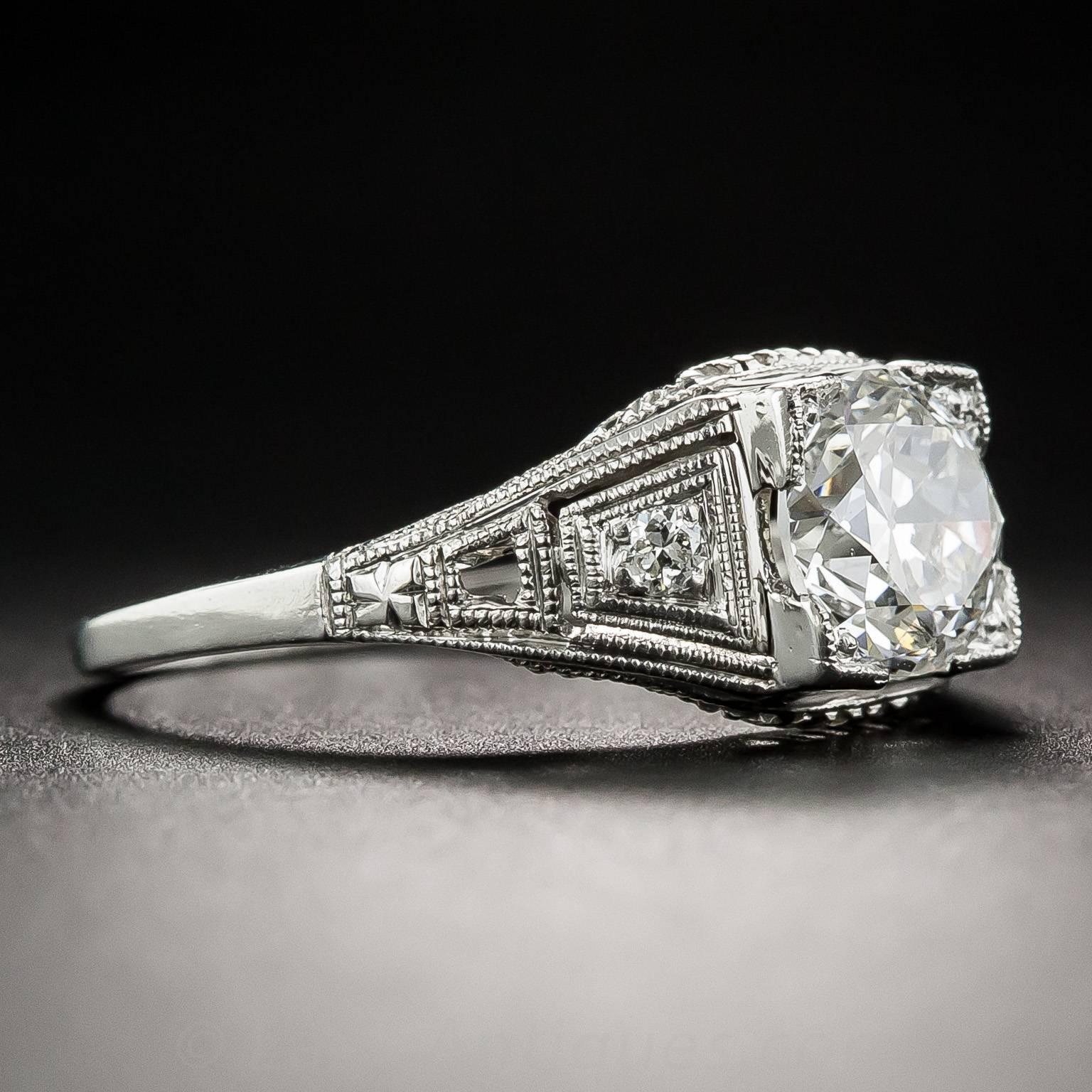 Art Deco 1.24 Carat Diamond Engagement Ring Certified by Katz & Ogush In Good Condition For Sale In San Francisco, CA