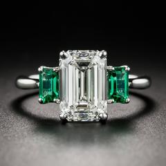 3.01 Carat GIA Emerald-Cut Diamond and Emerald Ring
