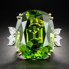 56 Carat Peridot Diamond Platinum Ring