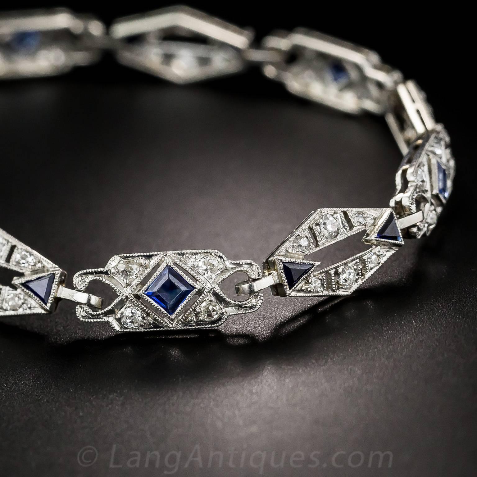 Women's or Men's Art Deco Sapphire Diamond Platinum Convertible Bracelets Necklace For Sale