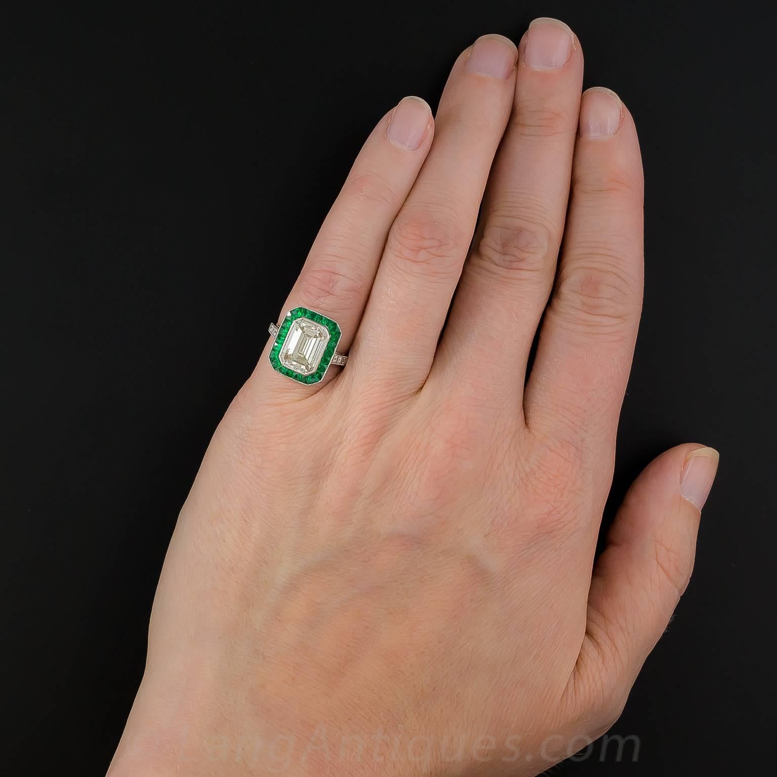 3.00 Carat Emerald-Cut Diamond Emerald Calibre Halo Ring For Sale 1