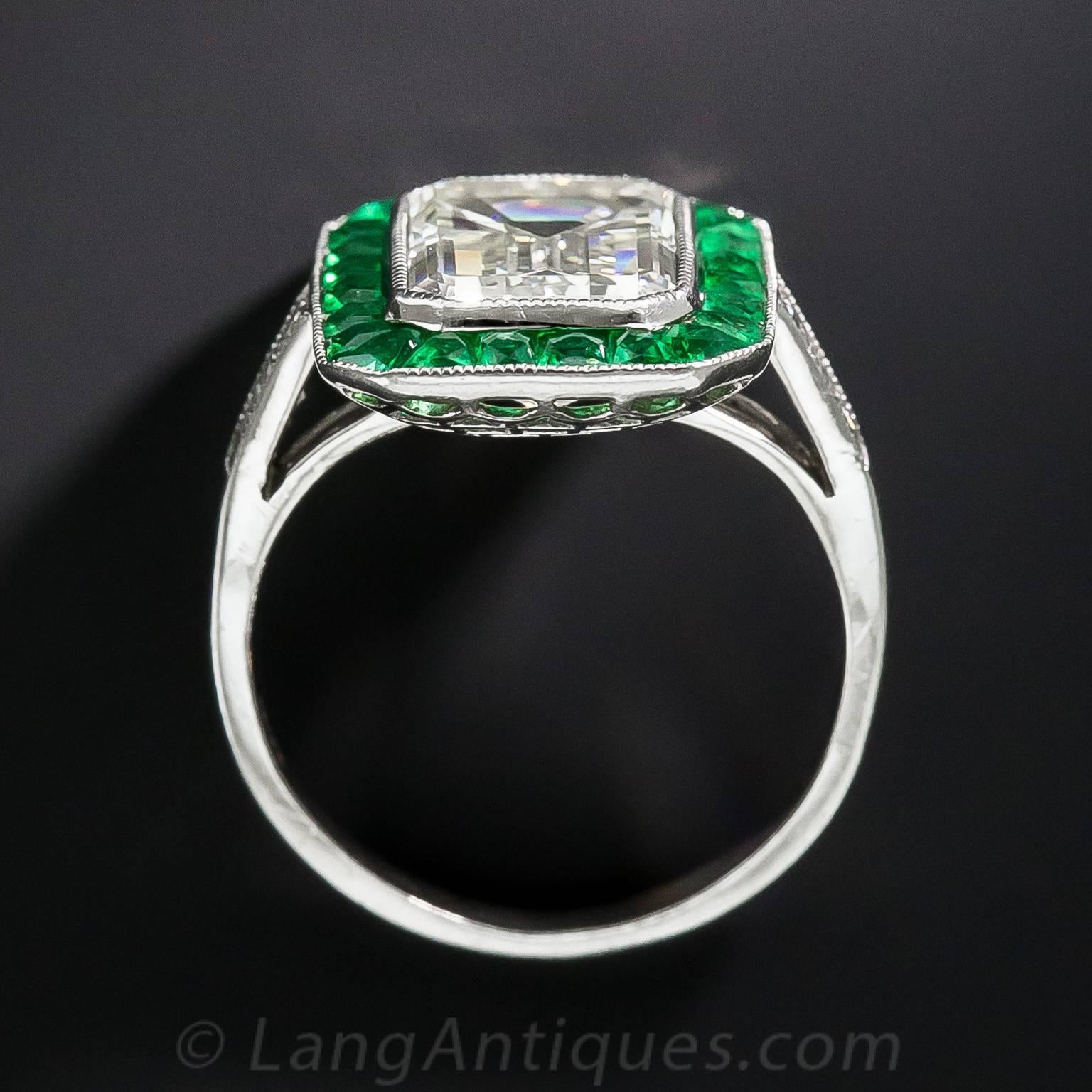 Women's 3.00 Carat Emerald-Cut Diamond Emerald Calibre Halo Ring For Sale