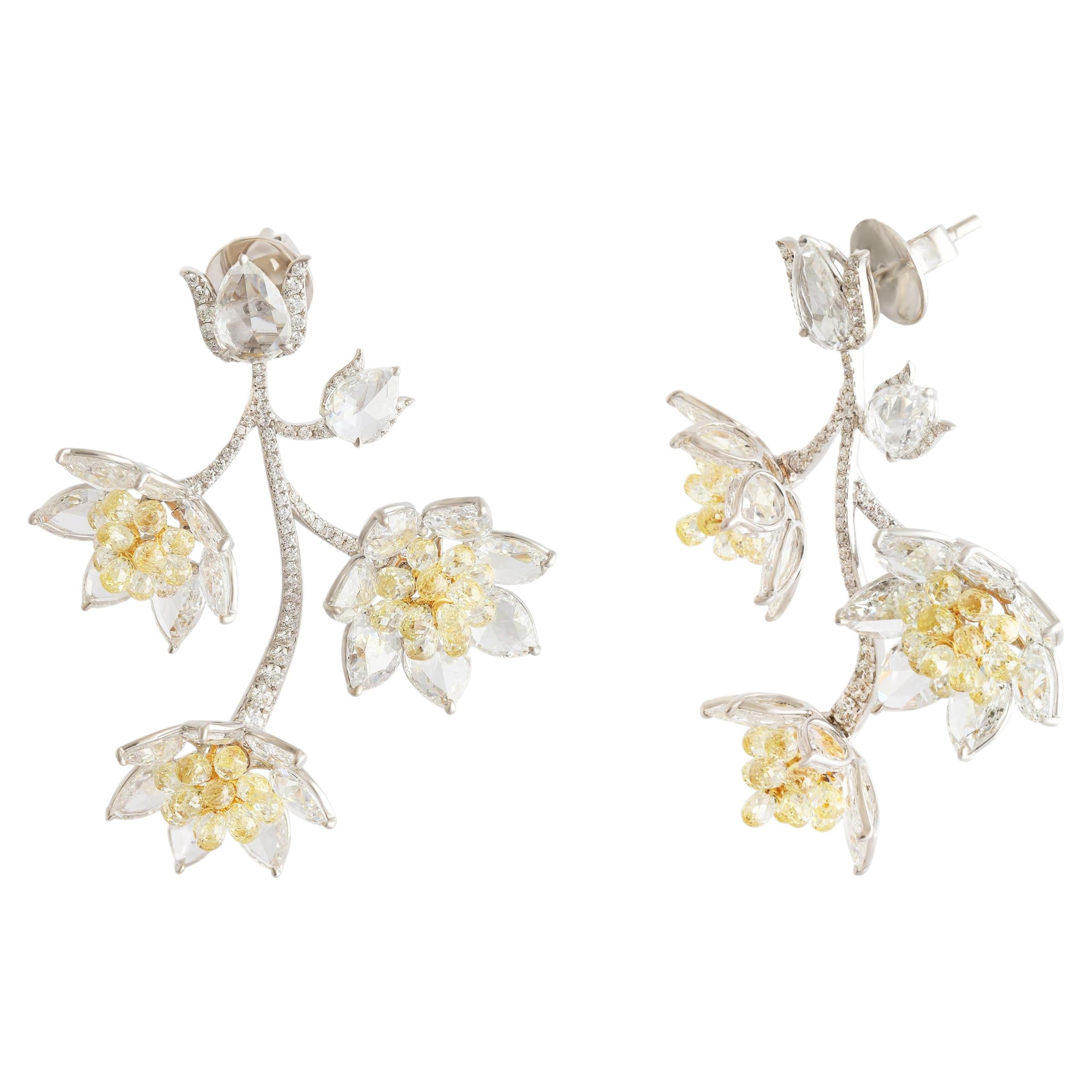 Studio Rêves Golden Blossom Diamond Dangling Earrings in 18K Gold For Sale