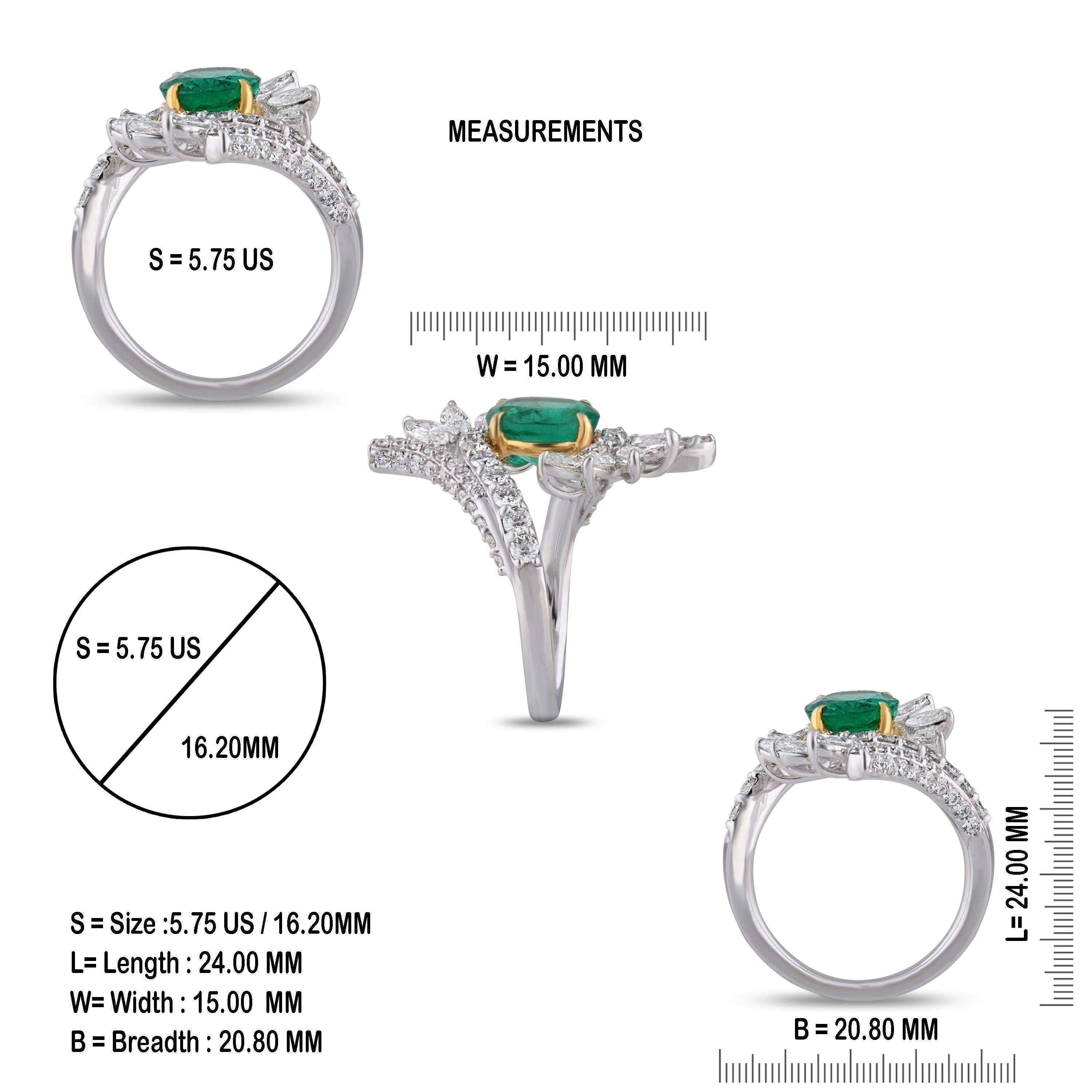 Oval Cut Studio Rêves Emerald and Diamond Ring in 18 Karat Gold For Sale