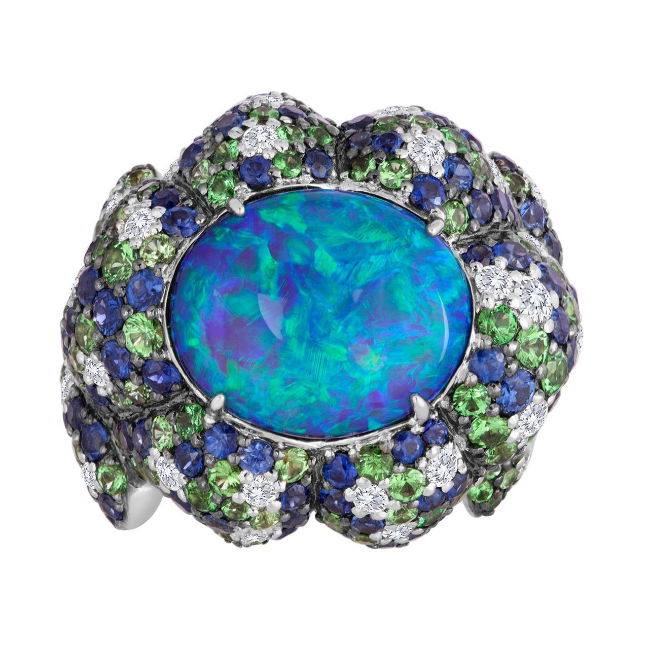 Australian Black Opal Ring In New Condition For Sale In New York, NY