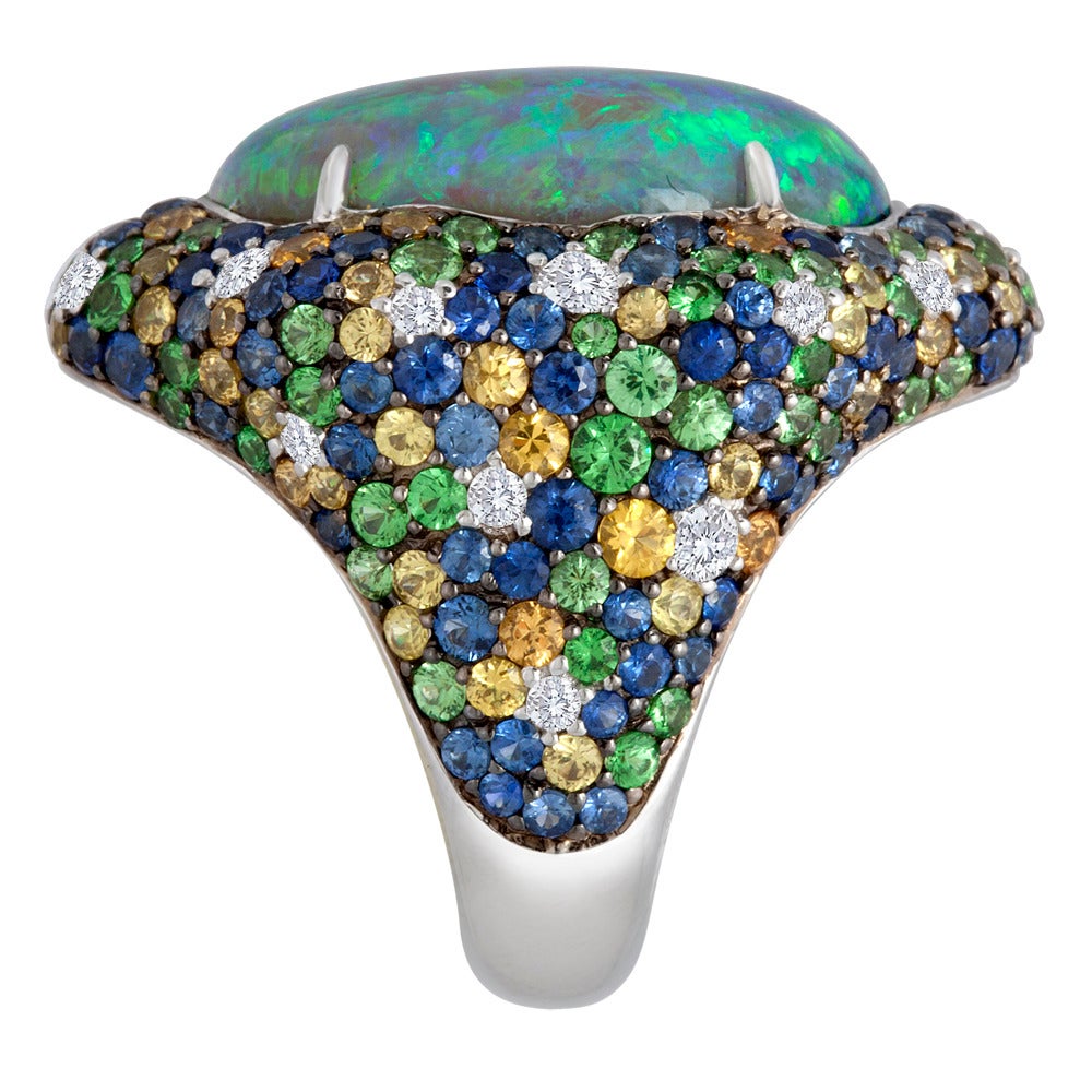 Modern Australian Black Opal Gem-Set Gold Ring For Sale