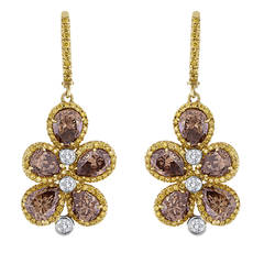 Champagne Brown Diamond Gold Floral Earrings