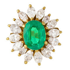 Emerald Diamond Gold Sunburst Ring