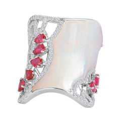 Mother of Pearl Ruby Diamond Gold Ring