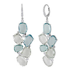 Aquamarine White Crystal Diamond Earrings