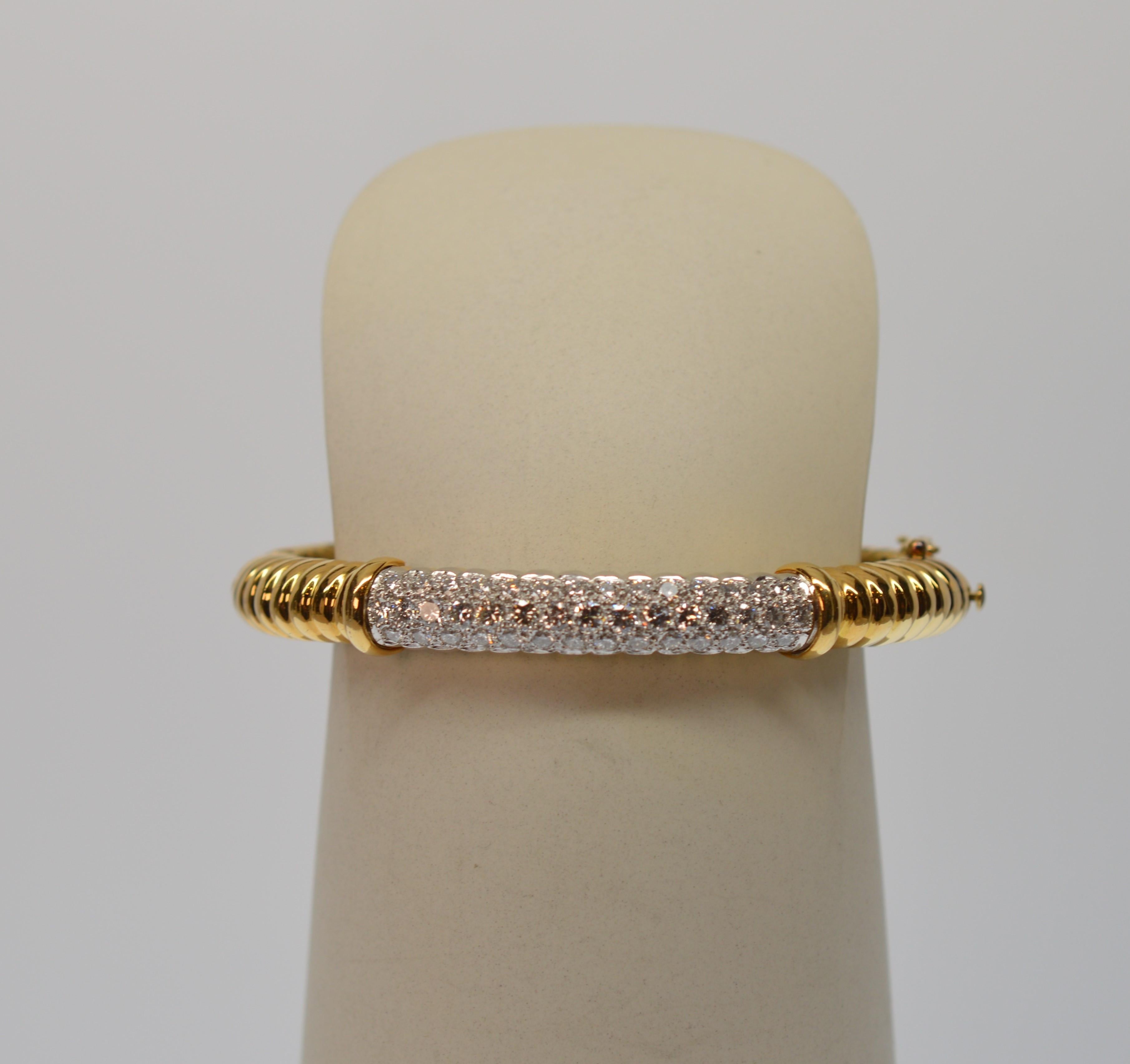 Post-War 18 Karat Yellow Gold & Diamond 1950's Bangle Bracelet