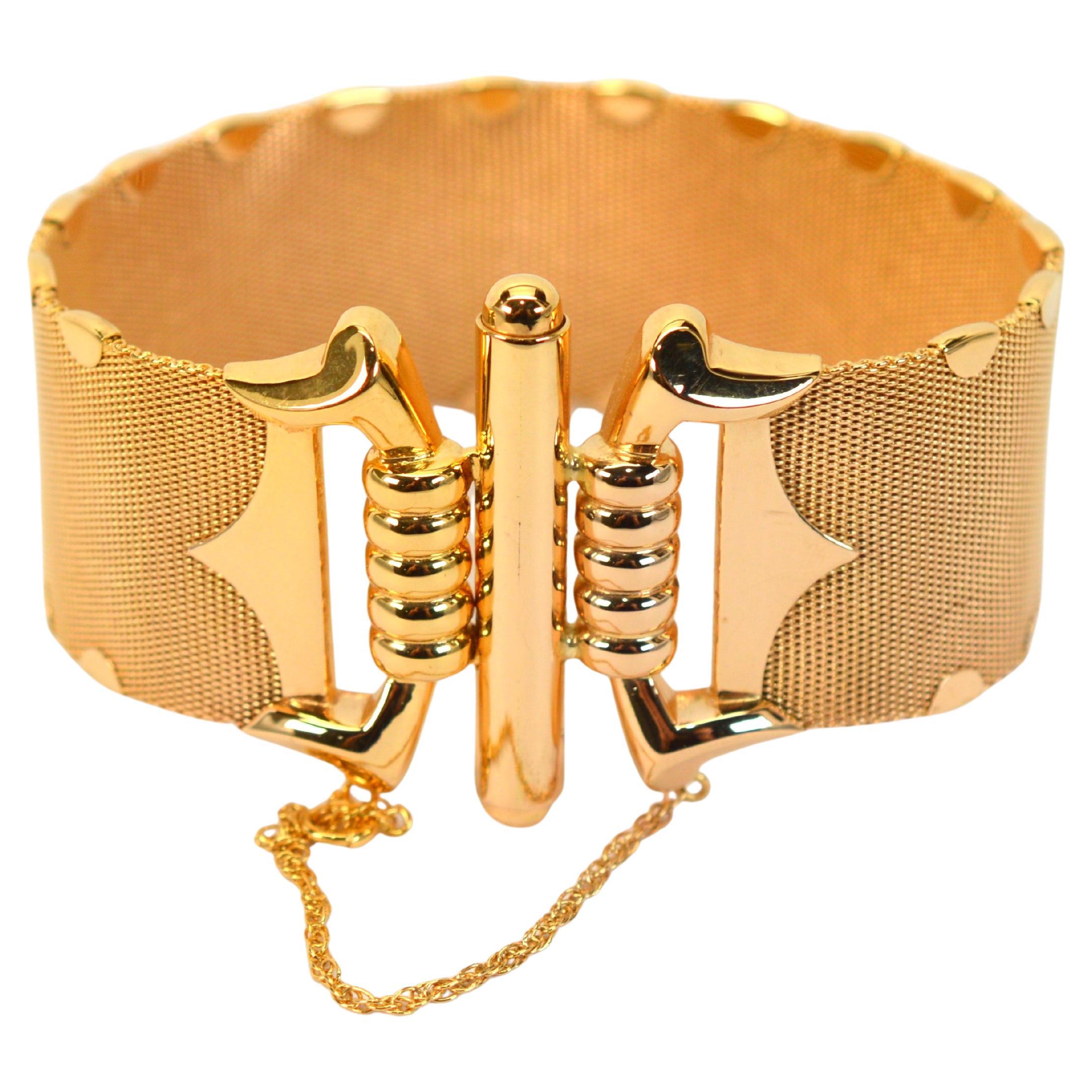 Italienisches 18 Karat Gelbgold Mesh Wide Band Vintage Bracelet