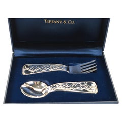 Tiffany & Co. ABC Bears Sterling Silver Baby Spoon & Fork Set, New in Box