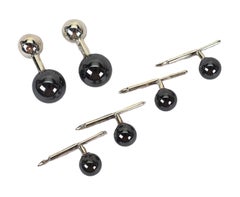 Tiffany & Co Vintage Hematite Sterling Silver Barbell Cufflinks & Four-Stud Set
