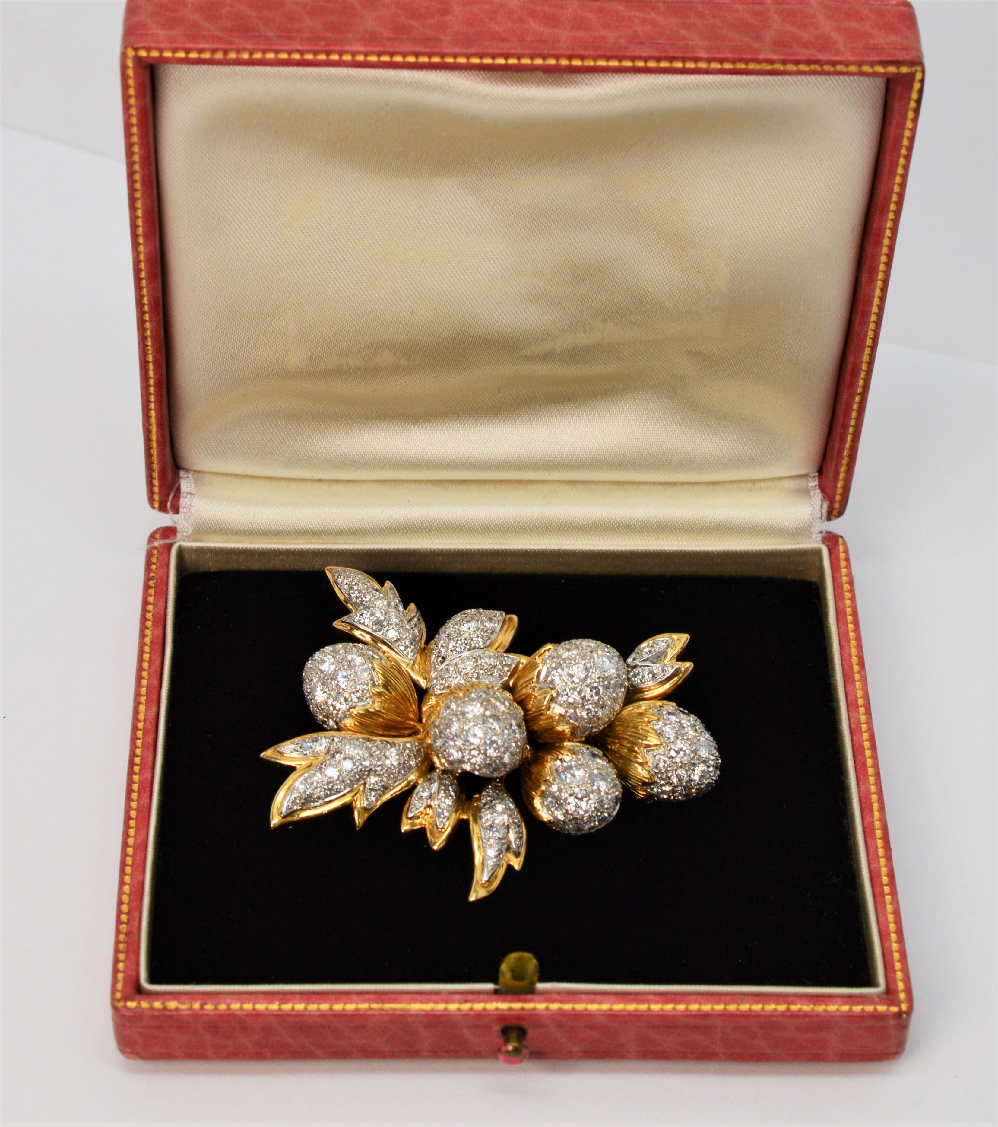 Retro Custom 1950's Diamond Gold Platinum Fluttering Acorn Brooch 