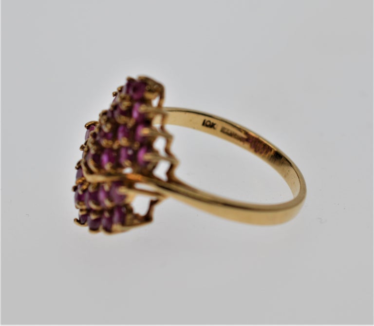 Vintage 1940's Natural Genuine Fuchsia Ruby 10K Yellow Gold Ring at 1stDibs