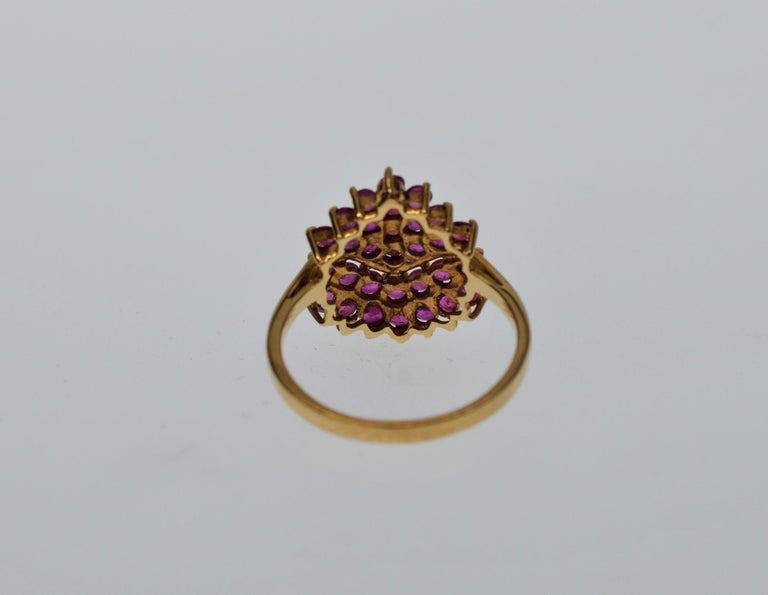 Vintage 1940's Natural Genuine Fuchsia Ruby 10K Yellow Gold Ring at 1stDibs