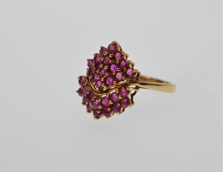 Vintage 1940's Natural Genuine Fuchsia Ruby 10K Yellow Gold Ring at 1stDibs