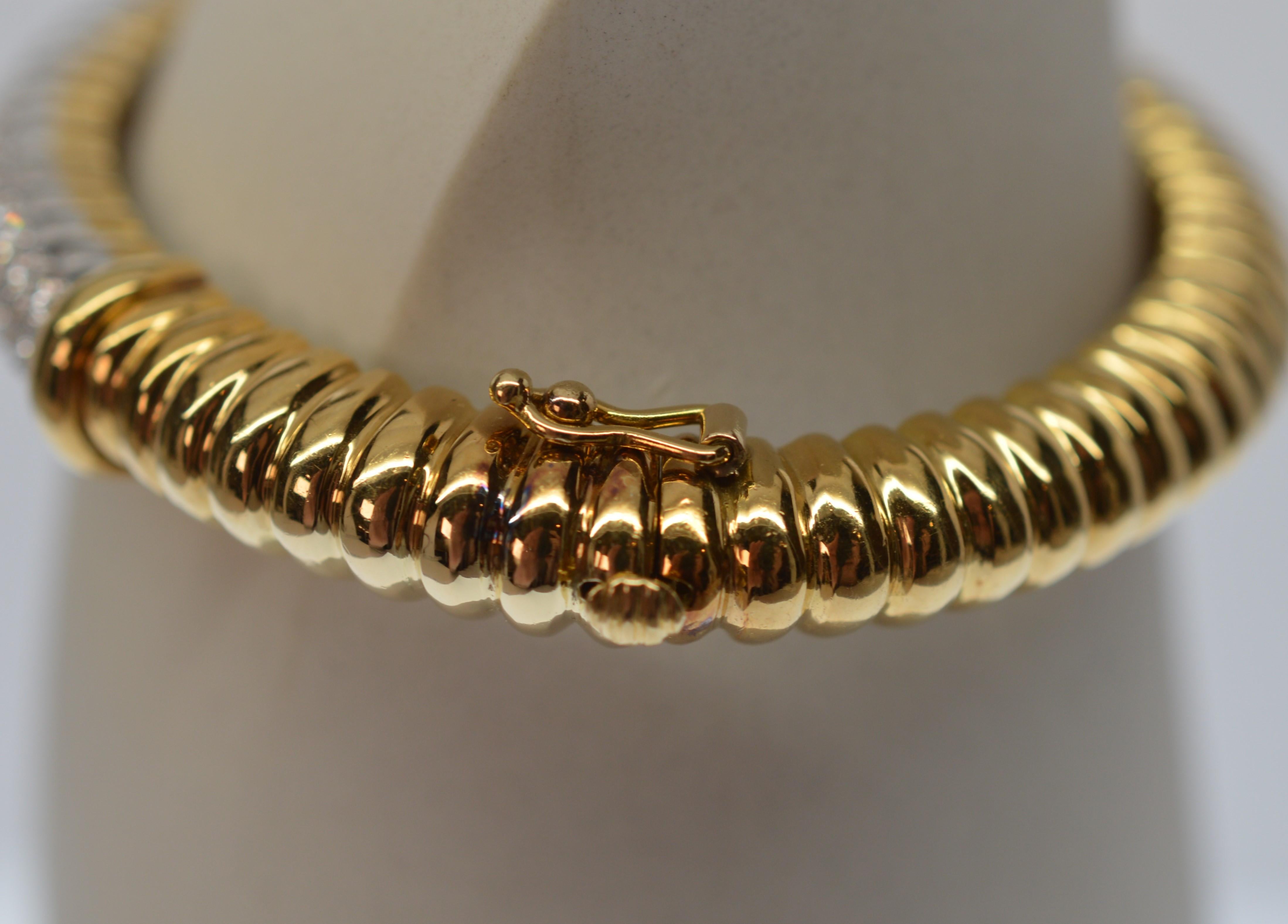 Women's 18 Karat Yellow Gold & Diamond 1950's Bangle Bracelet