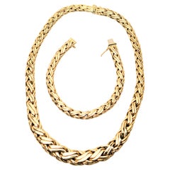 Zelman & Friedman Woven Wheat Braided 14 Karat Yellow Gold Necklace Bracelet Set