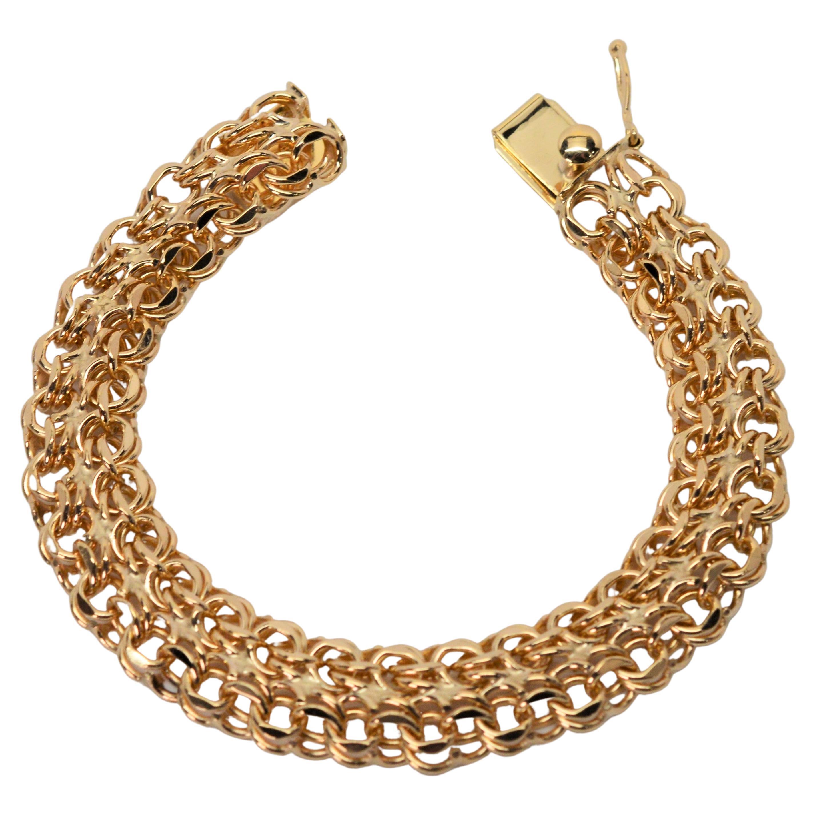 Woven Double Link 14 Karat Yellow Gold Rope Chain Bracelet