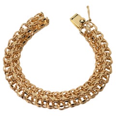 Vintage Woven Double Link 14 Karat Yellow Gold Rope Chain Bracelet