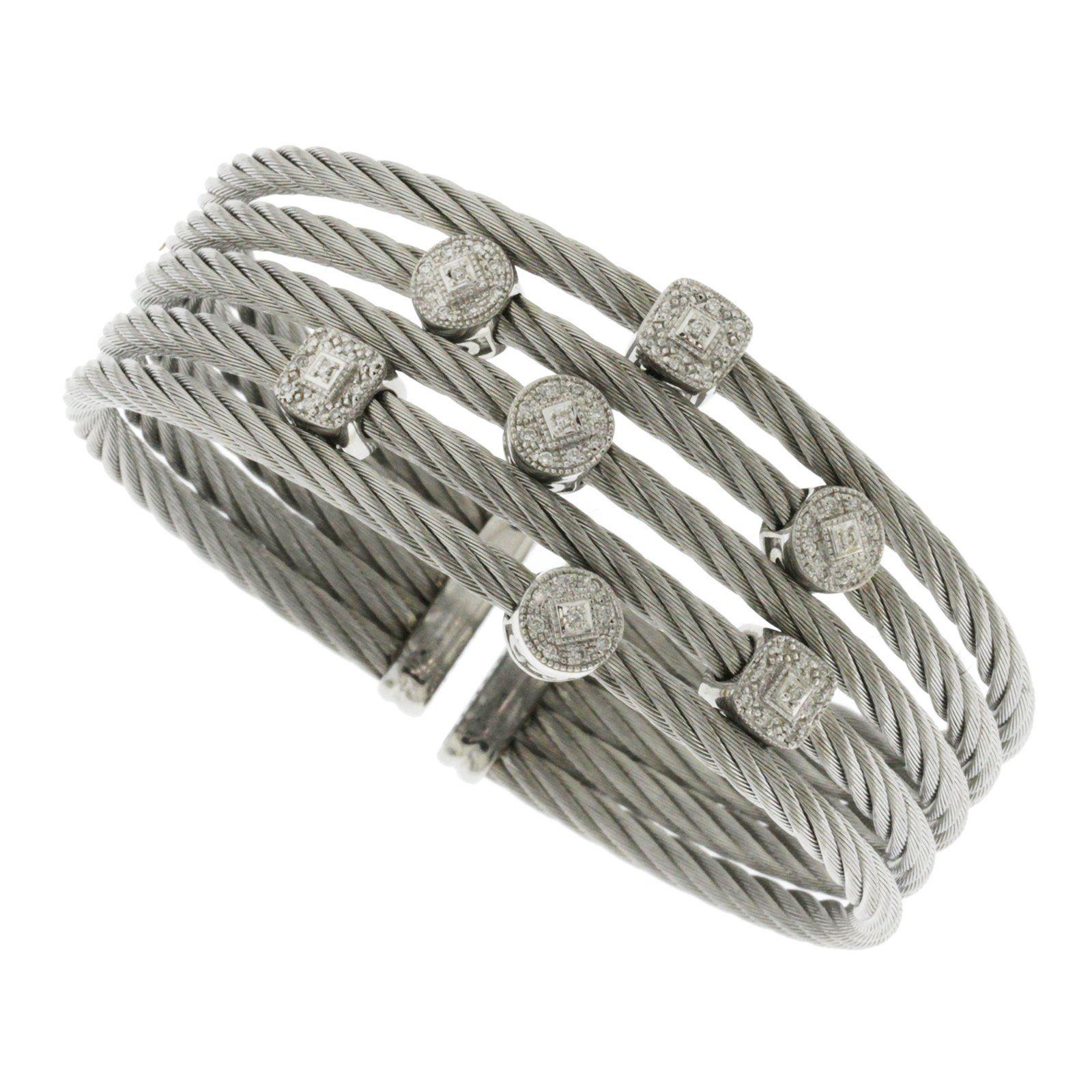 Charriol 18 Karat Gold Stainless Steel 0.60 Ct Diamonds Cable Bracelet