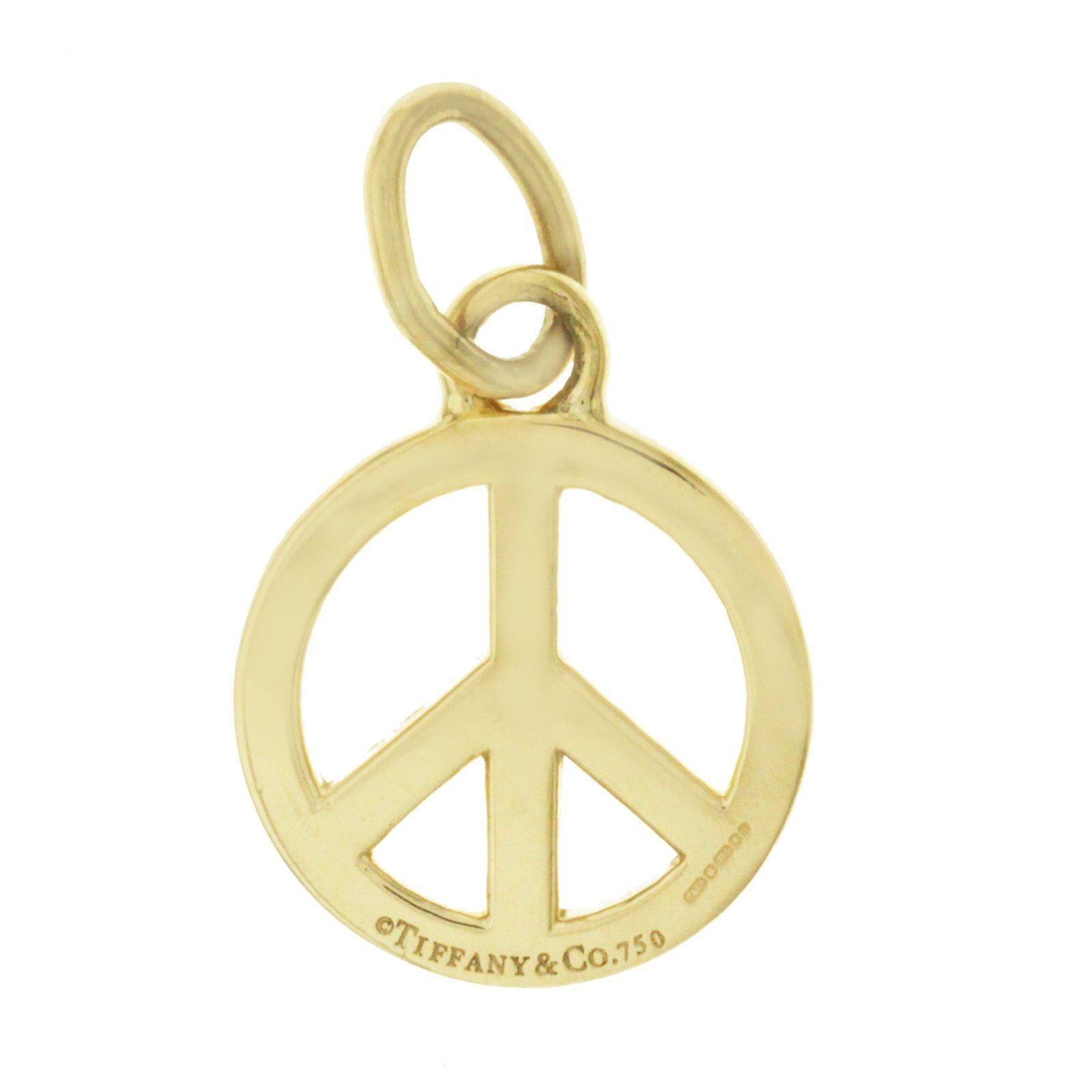 Tiffany and Co. 18 Karat Yellow Gold Peace Sign Pendant Charm