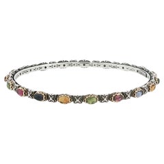 Bracelet rigide pour femme Konstantino en argent sterling et or 18 carats, avec pierres précieuses multicolores, taille 7,5 pouces