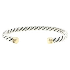 DAVID YURMAN 925 Sterling Silver & 18K Gold Cable Cuff Bracelet Size 7.5"