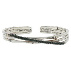 JOHN HARDY 925 Silver Black Sapphire Bamboo Crossover Bracelet Size 6.5 " M
