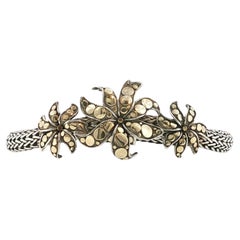 JOHN HARDY 925 Silver & 18K Gold Dot Ayu Frangipani Flower Bracelet Size 7 " M