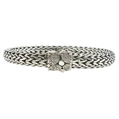 JOHN HARDY 925 Silver & 18K Gold Diamonds Pebble Wheat Bracelet Size 6.5 " M