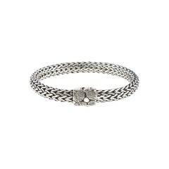 JOHN HARDY 925 Silver & 18K Gold Diamonds Pebble Wheat Bracelet Size 6.5 " M