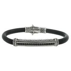 Konstantino 925 Sterling Silver Black Spinel Leather Bracelet Size 7.3/4"