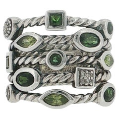 DAVID YURMAN 925 Silver Confetti Peridot & Green Tourmaline Diamond Cable Ring
