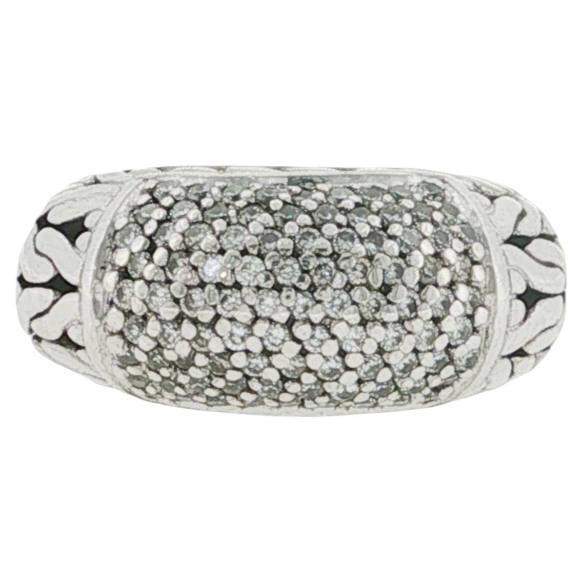 John Hardy 925 Sterling and 18K Classic Chain Diamond Dome Ring Size 7 For Sale