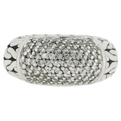 John Hardy Ring aus 925er Sterlingsilber und 18-karätigem Gold mit klassischer Kette und Diamantkuppel, Größe 7