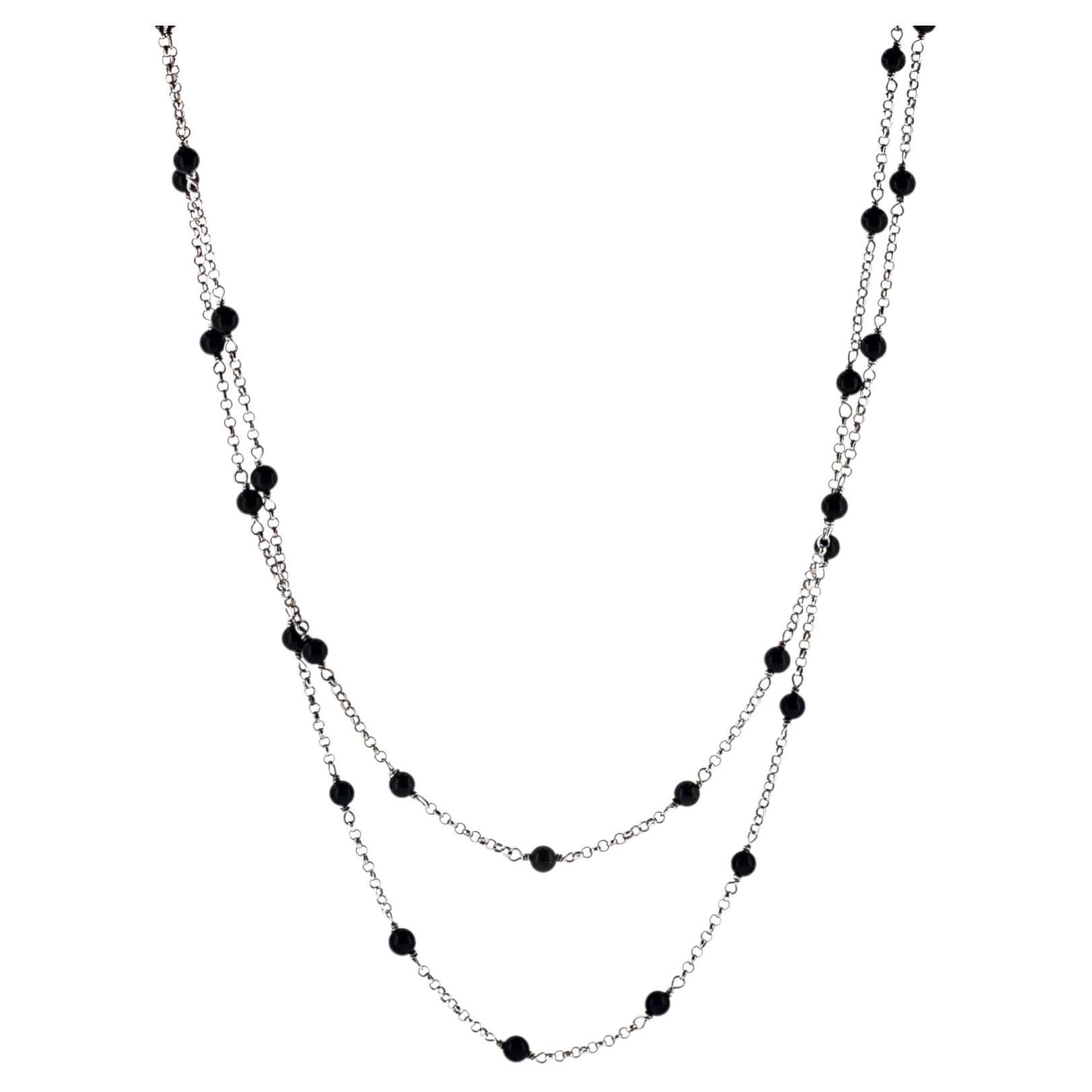 DAVID YURMAN Halskette aus Sterlingsilber mit schwarzen Onyx-Perlen (4,3 mm), 60"