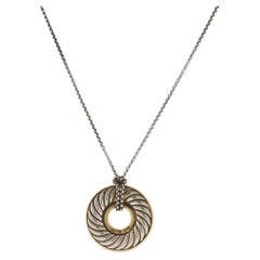 DAVID YURMAN 925 Silver 18K Gold Large Carved Cable Disc Pendant Necklace 18"