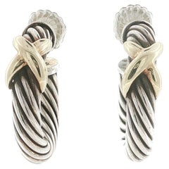 Pendientes de aro «X Cable» de David Yurman en plata 925 y oro de 14 quilates