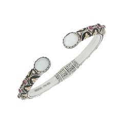 Bracelet rigide Konstantino en argent sterling 925 plaqué or 18 carats, avec tourmaline rose « Nemesis » et nacre, 7 pouces