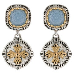Konstantino 925 Silver & 18K Yellow Gold Dome Blue Spinal Doublet Earrings
