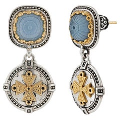 Konstantino 925 Silver & 18K Yellow Gold Dome Blue Spinal Doublet Earrings