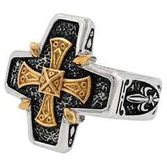 KONSTANTINO 925 Sterling Silver & 18K Gold Starvros Cross Ring Size 10