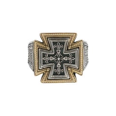 KONSTANTINO 925 Sterling Silver & 18K Gold Zeus Cross Ring Size 11
